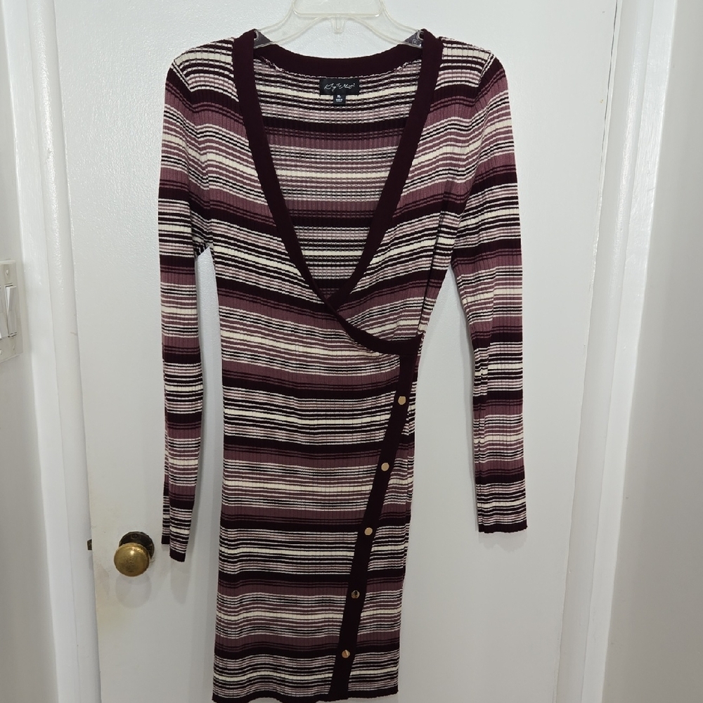 Say What? Burgundy and Cream Striped Long Sleeve Dress